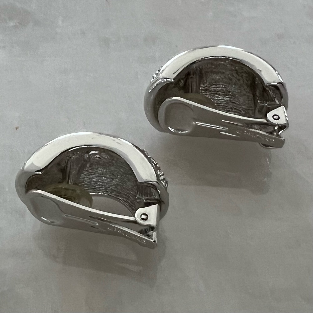 Christian Dior Vintage Silver Pave Crystal Half Hoop Clip-On Earrings - Picture 7 of 16